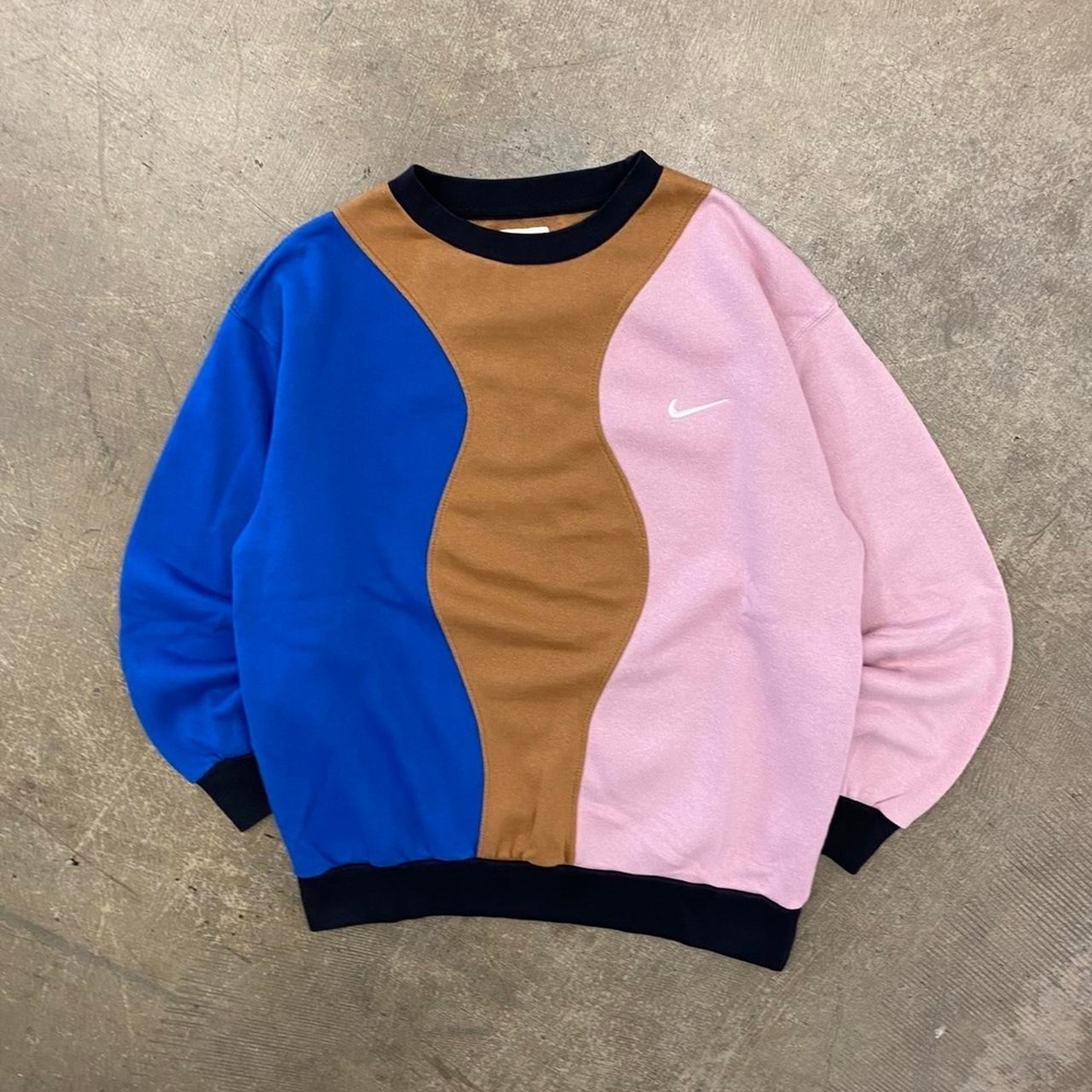 Vintage 90s Nike 3 Toned Colorblock Blue Brown Pink Swoosh Crewneck Size M
